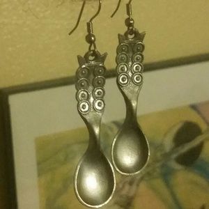 Pewter silver salt spoon earrings vintage norway